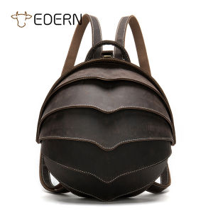 EDERN Crazy Horse Leather Beetle Backpack for Men Women Retro Cowhide Backpack Fashion Personalized Schoolbag Anti-theft Travel Backpack