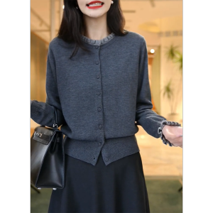 QINGNAER | Gray Elegant Knitted Cardigan Large Size