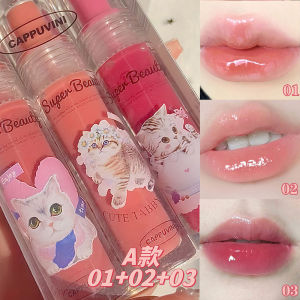 Cappuvini Bubble Lip Glaze Moisturizing Shiny Water Light Reflecting Whitening Lip Gloss Cat Theme Transparent Lipstick Honey