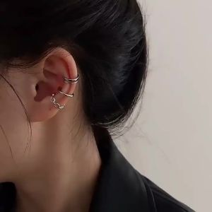 0 บาท⚡️⚡️⚡️ QKJ 3pcs พังค์ S925 เงินรูปทรงเรขาคณิตที่ครอบหูคลิปต่างหูสุภาพสตรีชุดต่างหูแฟชั่นที่เรียบง่าย