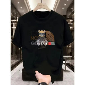 26 Spring and summer Bear Print Pure Cotton Womens Korean Casual All-round Collar Short-sleeved Fashion Tee Luxury T-shirt ins