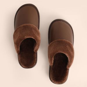 Dép Da Cotton Mùa Thu Đông Cho Nam Và Nữ Đế Bằng Đế Mềm Chống Trượt Trong Nhà Dùng Tại Nhà Dép Bốt Da Bò Ấm Áp