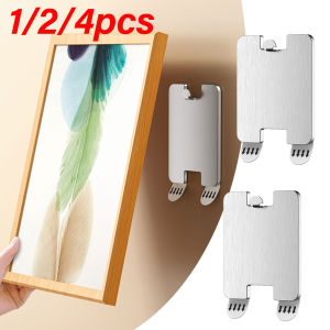 YESPERY 1/2/4 Pcs Photo Hanger Strong Adhesive Picture Frame Poster Holder Remove without Any Traces Stainless Steel Living Room Photo Wall Hooks