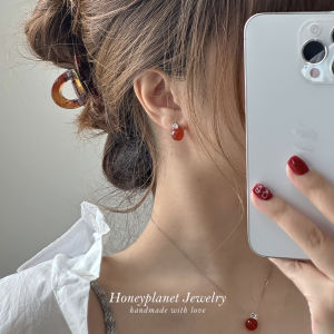 Mensan Planet High Quality Natural Red Agate Zircon 925 Silver Earrings New Chinese Style Simple Luxury Fashion Jewelry