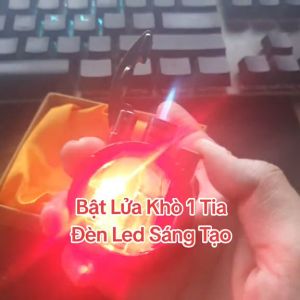 Bật Lửa Gas Khò Lộ Thiên Tròn 1 Tia Sáng Tạo Có Đèn Led Nhấp Nháy ( Nhiều Màu Có Hộp)