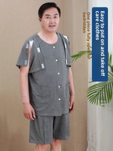 Summer Thin Pure Cotton Easy to Wear And off Caregiver Shortsleeve Fracture Postoperative Patient Gown for Paralyzed Elderly
