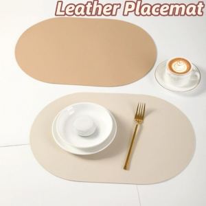 PU Leather Oval Shape Placemat Insulation Pad Heat-Resistant Oil-proof Anti-Slip Cup Coasters