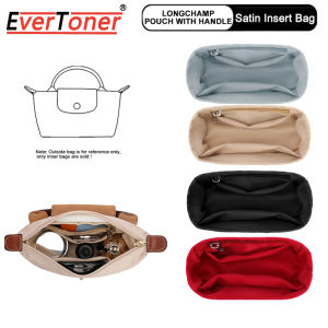 EverToner Satin Insert Organizer Bag for Longchamp Mini Bag LE PLIAGE CITY Pouch with Handle Bag Womens Cosmetics Makeup Bag Inner Purse Storage Pouch Bag Accessoires