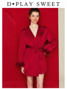 Wedding & Red Seductive Feather Satin Robe
