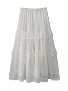 Autumn New Arrival French Sweet Embroider Lace Lace Patchwork Texture White Skirt Cake Dress Long Skirt for Women