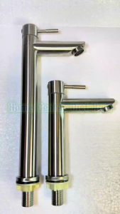 Vòi lavabo lạnh inox 304 mờ cao 17cm - 30cm đầu điếu