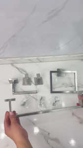 JUNMO 304 Stainless Steel Square Towel Bar Storage Rack Drilling Installation Bathroom Hardware Accessory Set