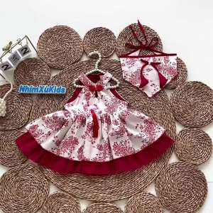 (4-18kg) Đầm Váy Lolita Yếm Hoa Đỏ NHÍM XÙ KIDS Cho Bé Gái Đầy Tháng Thôi Nôi Sinh Nhật [V103]