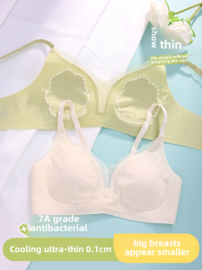 Ultra-Thin Antibacterial Bra for Women Spotted Duck Brand V-Shape Cool Feel Nylon Lace Cup No Insert Summer Wear