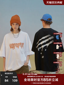 SuaMoment Gothic Fuzzy Letter Short Sleeve T-Shirt Pure Cotton Summer Loose Fit Trendy Brand round Neck Knitted Casual Top