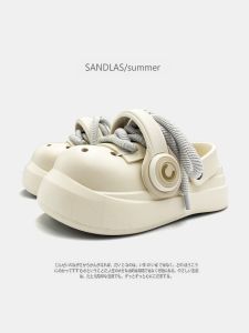 Spring and Summer Big Toe Couple Thick Sole Height Increasing Hole Shoes Mens and Womens Punk Earphone Shoes Outwear Soft Bottom Sandals