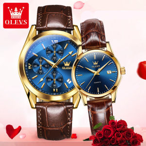 OLEVS Jam Tangan Couple Pasangan Terbaru 2023 Kekinian Ori Tahan Anti Air Kulit Analog Multifungsi Hitam Alexandre Christie Jam Tangan Pria/Wanita