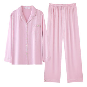 MiiOW | MiiOW Ice Silk Sleepwear Womens Long Sleeve Long Pants Home Clothes Set Summer Thin Outerwear Spring Autumn Casual Polyester Fiber