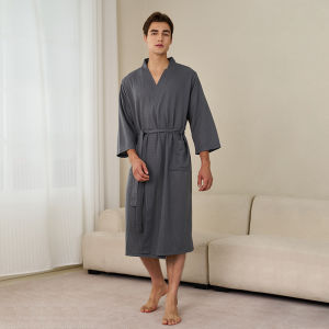 Mens Large Size Absorbent Bathrobe Five Star Thin Quick Dry Towel Summer Cotton Japanese Style Sleepwear Spring Autumn