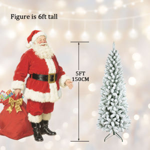 5/6/7/8ft Slim Christmas Tree PVC with snow Flocking Craft Artificial Christmas Tree For Decoration