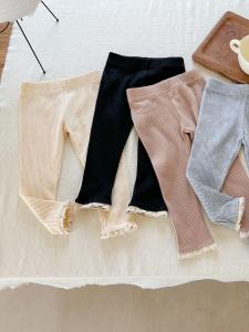 Retro Lace Girls Bottoms Outerwear Trendy Spring Autumn Korean Style Pleated Pants Children Vintage Trousers Flair