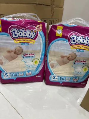 Combo 2 gói tã dán bobby siêu khô thoáng size S80 miếng cho bé từ 4-8 ký