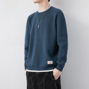 ROMON | Loose Fit Casual Knitted Round Neck Sweater For Men Romon Brand Pure Color Long Sleeve Autumn Season Fashionable Base Shirt