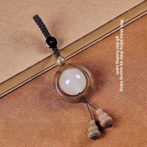 Authentic Rosewood Car Keychain Pendant Small Leaf Rosewood Wooden Texture Key Holder Lucky Charm Automobile Decoration