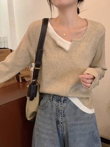 Elegant French Designed Fall Womens Faux Layered Sweater