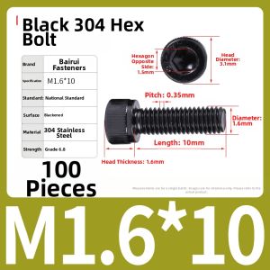BAIRUITE | Stainless Steel Blackened Extended Hex Screws