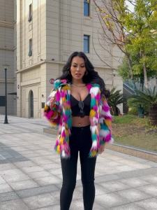 Womens Bold Warm Faux Fur Jacket Thicken Hooded Hidden Button Casual Loose Soft Color Blocking Outwear Winter Chic Coat
