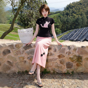 New Chinese Style Cats Embroidery Fitted Blouse