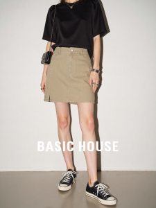 Basic House | Khaki Denim A-line Mini Skirt Cotton High Waist