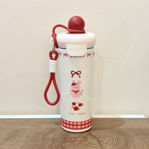 Cute Stainless Steel 316 Insulated Water Bottle Straw Handle Cup for Students Home Use Carrying Rope High Aesthetic Value for Girls