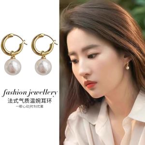 Retro Detachable Pearl Earrings for Women No Piercing Required Fashionable Jewelry Clip-On Circles Outlined Summer Style
