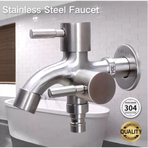 Keran Tembok Wall Tap Mesin Sus304 Stainless Kran Double Engkol Kran