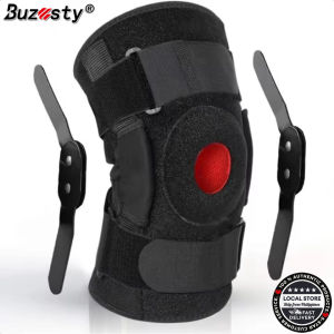 Buzesty Hinged Knee Brace Knee Pad Gel Patella Support with Removable Dual Side Stabilizers for Meniscus Tear ACL Arthritis Pain
