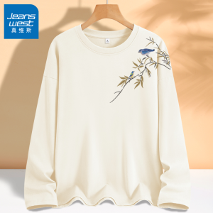 Jeanswest Pure Cotton Long Sleeve T-Shirt Womens Spring Autumn Thin Loose Base Shirt Top Print Casual Comfortable Cotton Tee