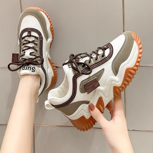 Womens Dad Shoes Sporty Casual Retro Thick Bottom Heightening All-Match White Sneakers Korean Style Cross Buckle Low Top