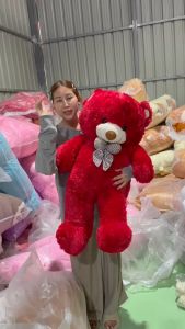 ตุ๊กตาหมีติดโบว์โบว์(คละลายโบว์) ตัวใหญ่ขนาด 100 ซม. ขนนุ่ม ขนปุย