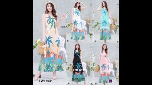 CC 17041 แม็กซี่เดรส เดรสยาว เดรสเที่ยวทะเล ชุดไปทะเล (ฟรีไซส์ M อก 32-34 เอว26-30 สพ38-40 ยาว 51)