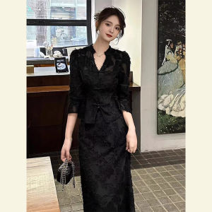 SHANGSHA | Elegant and Trendy Lace Chinese Style Qipao Dress Black