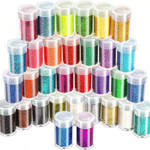 32pcs 32 Colors Rainbow Glitter Chunky And Fine Nail Glitter Mix Nail Art Resin Glitter Powder In DIY Decoration