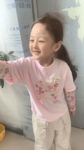 Girls Long Sleeve Shirt with Ice Silk Sun Protection Sleeves