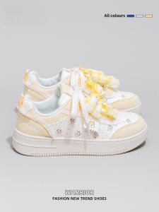 Warrior | Womens Thick Bottomed Cute Little White Shoes Spring Summer Casual Style Butterfly Knot Student Friendly Comfortable Sneakers