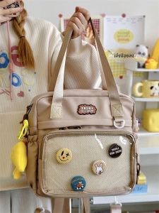 กระเป๋าสะพายข้างใสความจุขนาดใหญ่สไตล์นักศึกษาญี่ปุ่นสุดน่ารัก กระเป๋าถือแบบสะพายข้างแบบอเนกประสงค์ กระเป๋าเดินทางแบบอเนกประสงค์สำหรับเยาวชน