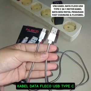 V96 KABEL DATA FLECO USB TIPE TYPE C KABEL BESI DATA METAL 3A 1M METER FAST CHARGING KABEL CAS FULL