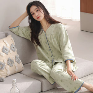 Bộ đồ ngủ nữ MiiOW  vải cotton in hoa tay dài phong cách dễ thương - mùa hè