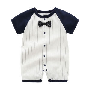 Prince Danton | Thin Summer Baby Jumpsuit Boys Vertical Stripes Bow Tie
