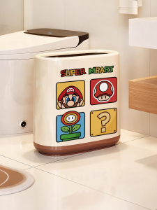 ถังขยะขนาดใหญ่สไตล์การ์ตูน มาริโอ รุ่นบางสำหรับใช้ในบ้าน ความจุ 12 ลิตร ถังขยะสำหรับห้องน้ำแบบกลวง